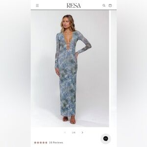 RESA Blue Green Long Sleeve Plunge Maxi Dress